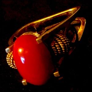 14k Vintage Square Red Coral Ring